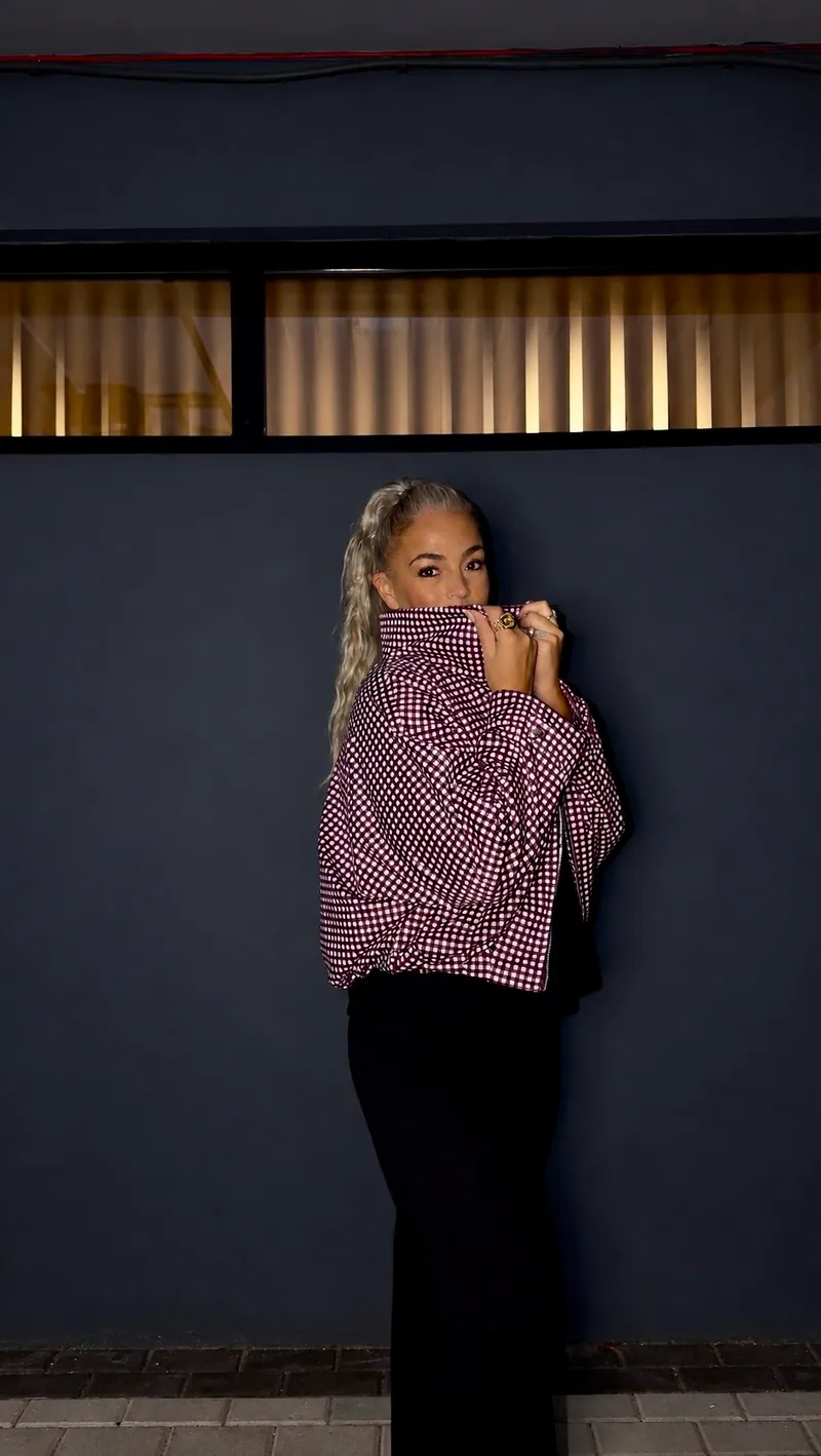 “Vichy Check” Bomber Jacket - Burgundy